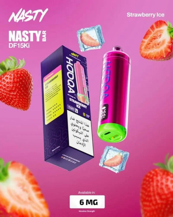 شيشة جاهزة ناستي هوكا 15000 سحبة فراولة ايس NASTY HOOQA DTL 15K Puff SARWBERRY ICE