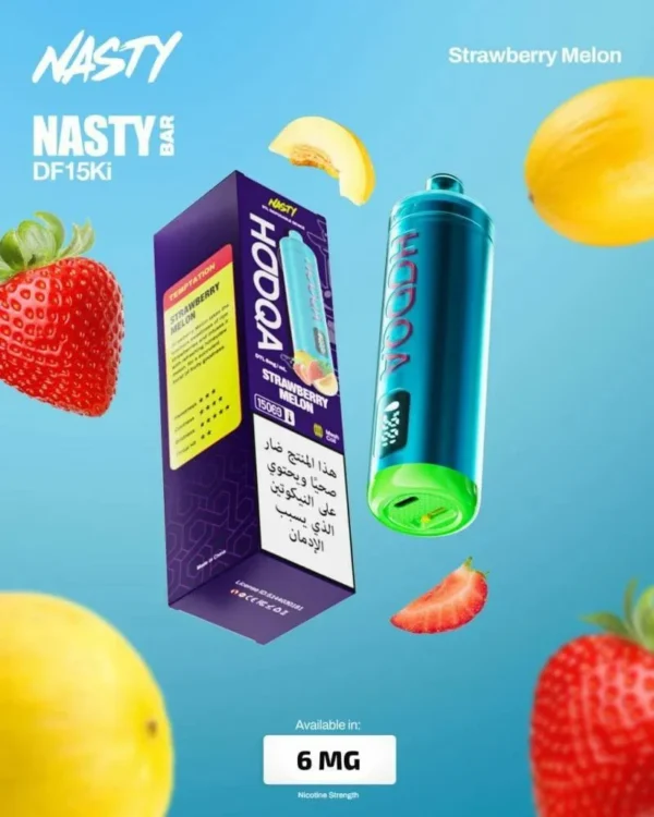 شيشة جاهزة ناستي هوكا 15000 سحبة فراولة شمام NASTY HOOQA DTL 15K Puff STRAWBERRY MELON