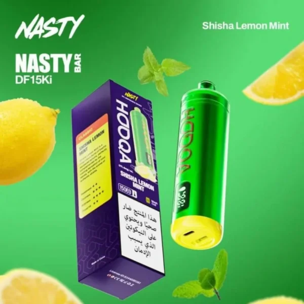 شيشة جاهزة ناستي هوكا 15000 سحبة شيشة ليمون نعناع NASTY HOOQA DTL 15K Puff SHISHA LEMON MINT