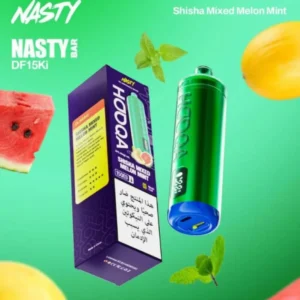 شيشة جاهزة ناستي هوكا 15000 سحبة شيشة مكس شمام نعناع NASTY HOOQA DTL 15K Puff SHISHA MIXED MELON MINT