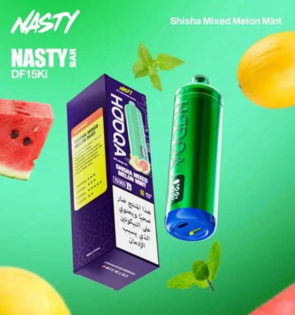 شيشة جاهزة ناستي هوكا 15000 سحبة شيشة مكس شمام نعناع NASTY HOOQA DTL 15K Puff SHISHA MIXED MELON MINT