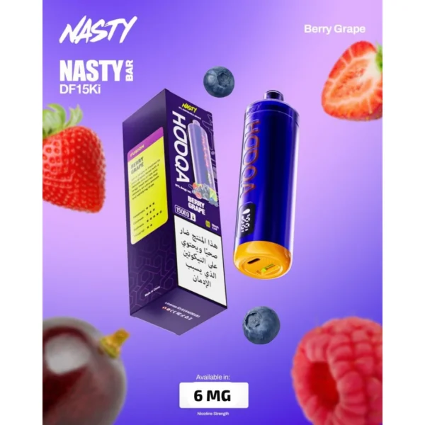 شيشة جاهزة ناستي هوكا 15000 سحبة توت عنب NASTY HOOQA DTL 15K Puff BERRY GRAP